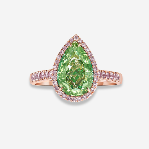 3.39ct Green Pear Diamond Ring