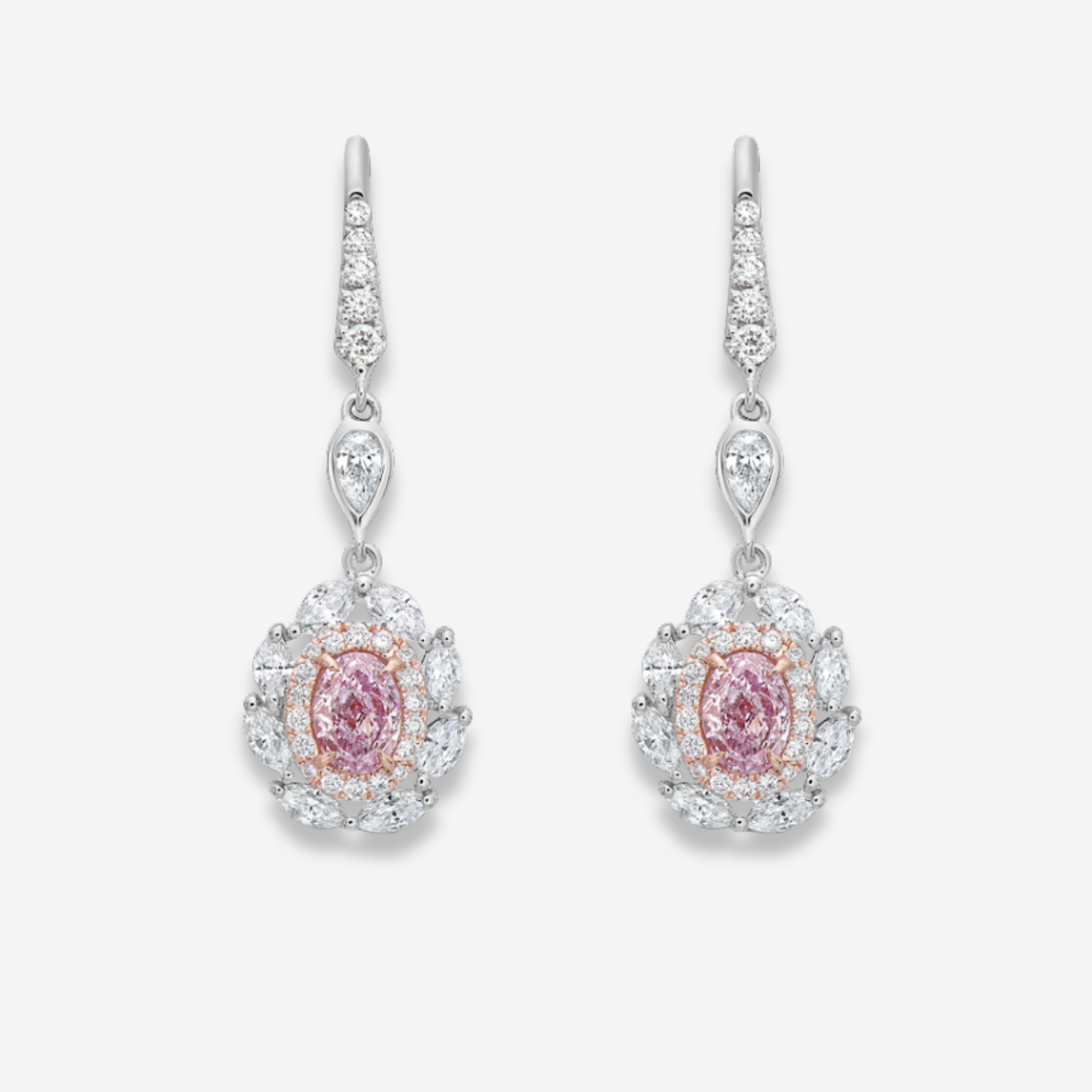 2.9ct Faint Pink Oval Diamond Drop Earrings