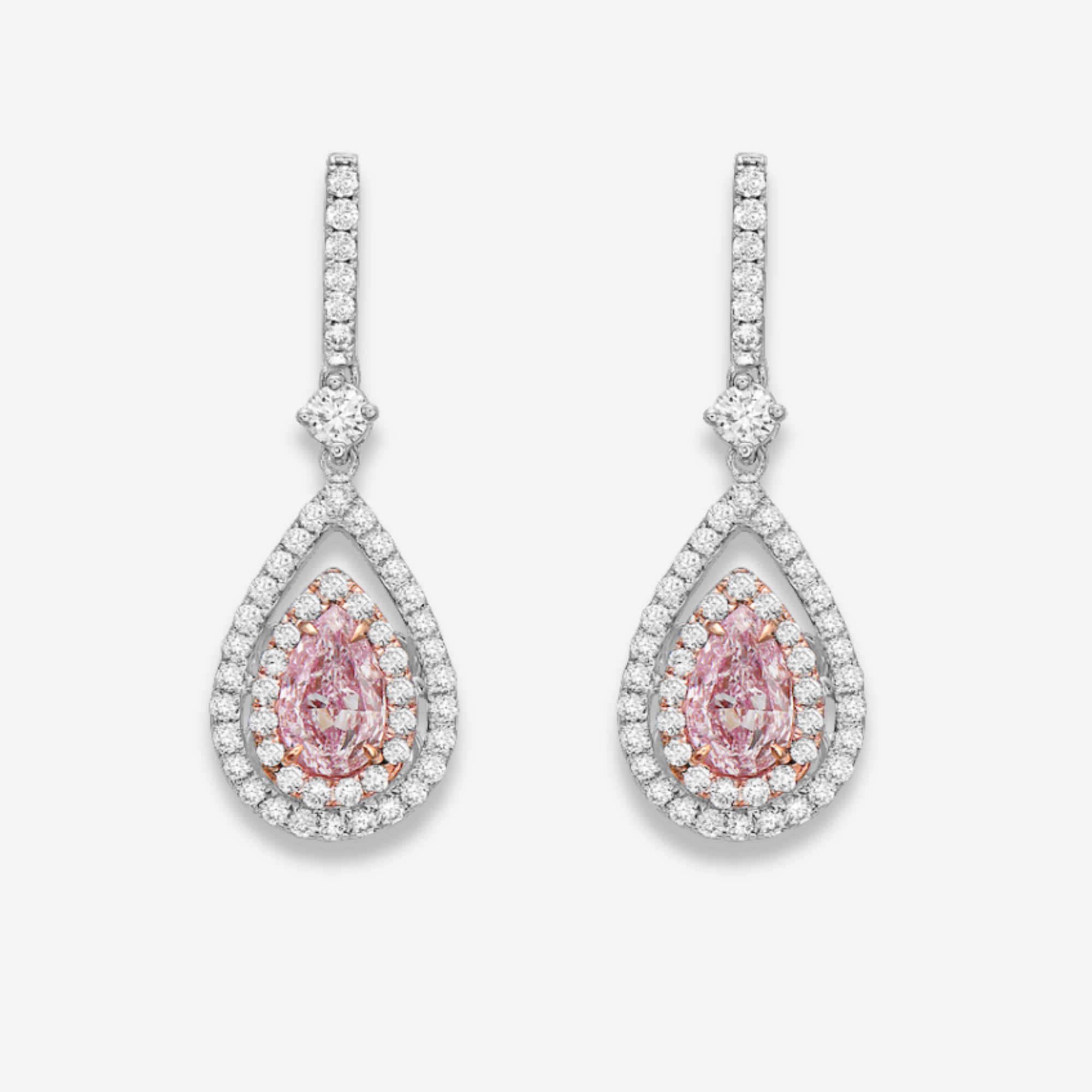 1.50ct Pink Pear diamond earrings, handcrafted by Rare Colors by Namdar