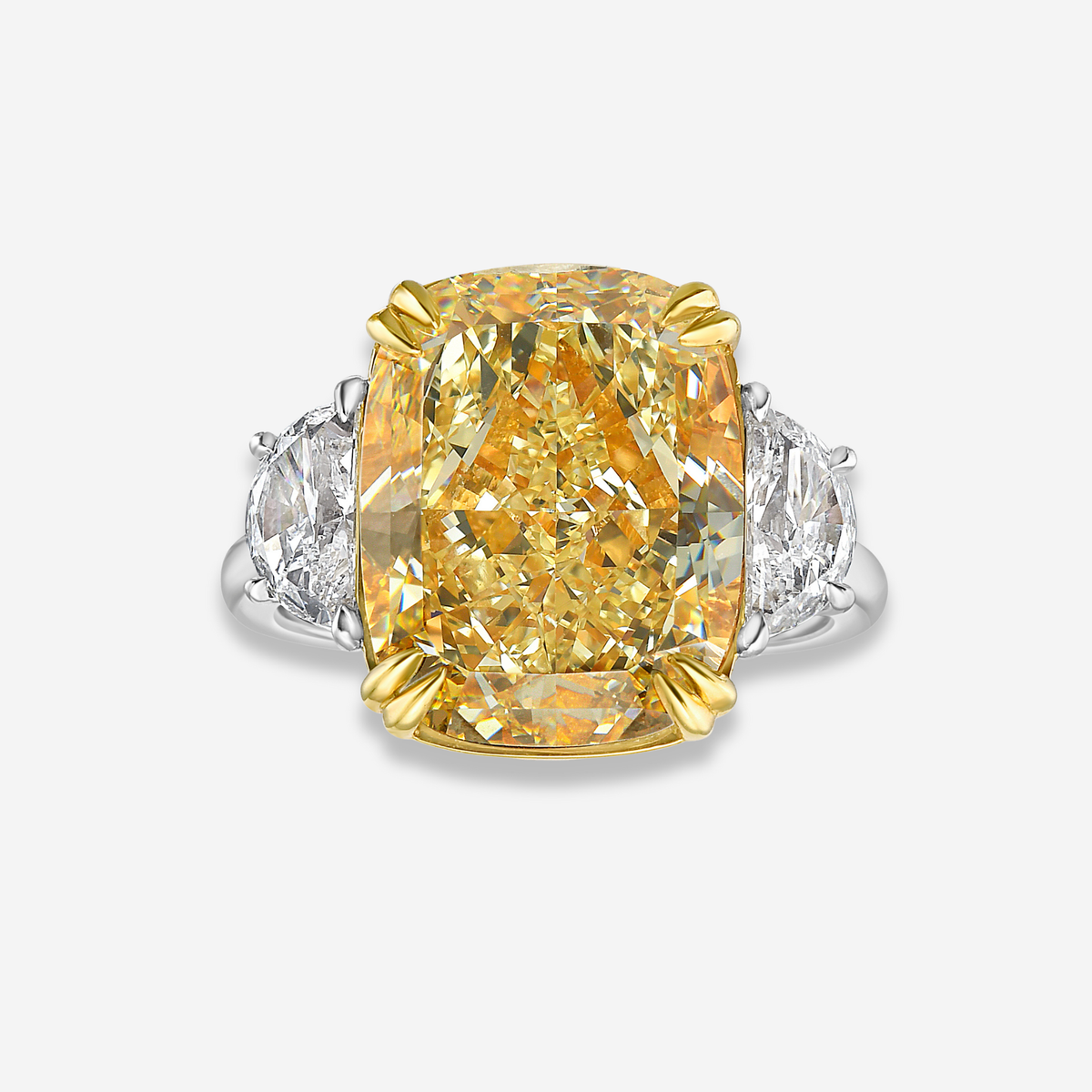 10ct Fancy Light Yellow Cushion ring — color diamond specialists Rare Colors by Namdar