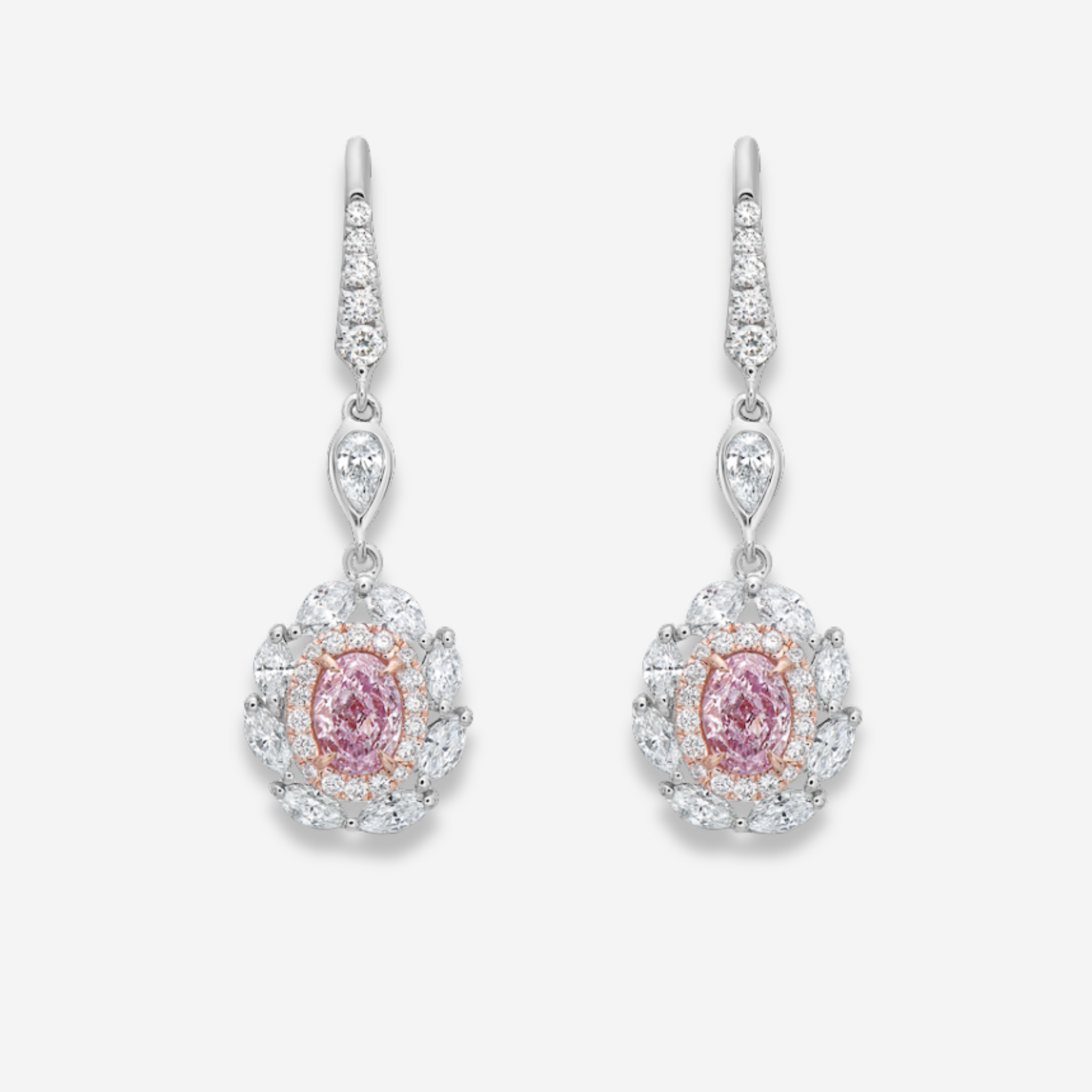 1ct Oval Faint Pink Diamond Drop Earrings