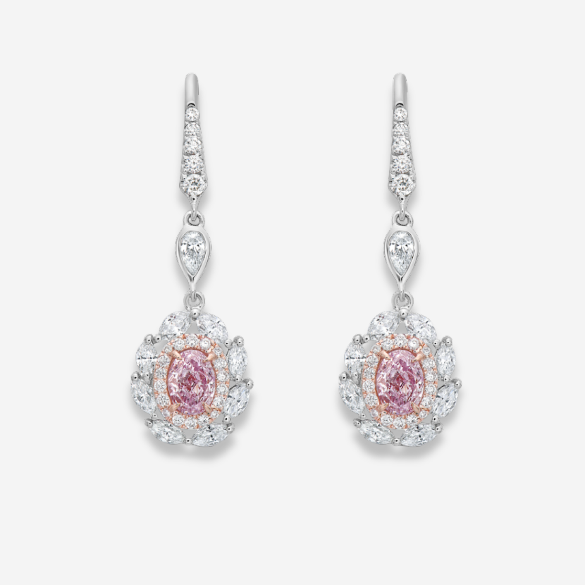 1ct Faint Pink Oval diamond drop earrings by Rare Colors by Namdar, New York City