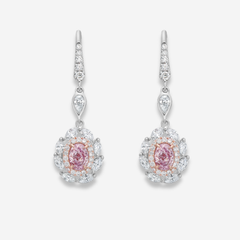 1ct Oval Faint Pink Diamond Drop Earrings