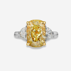 5.04ct Fancy Yellow Elongated Cushion Diamond Ring