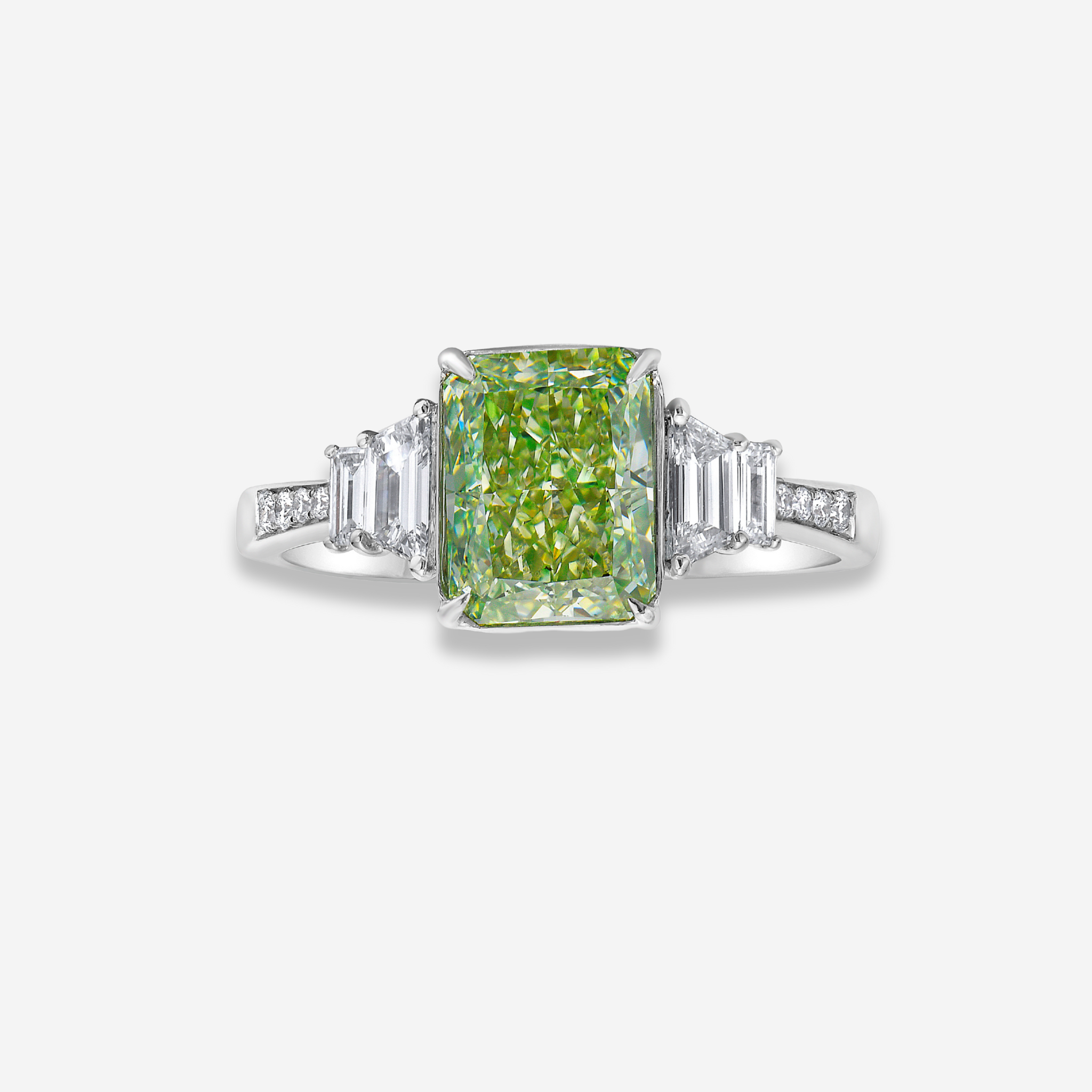 3ct Green Elongated Radiant Diamond Ring