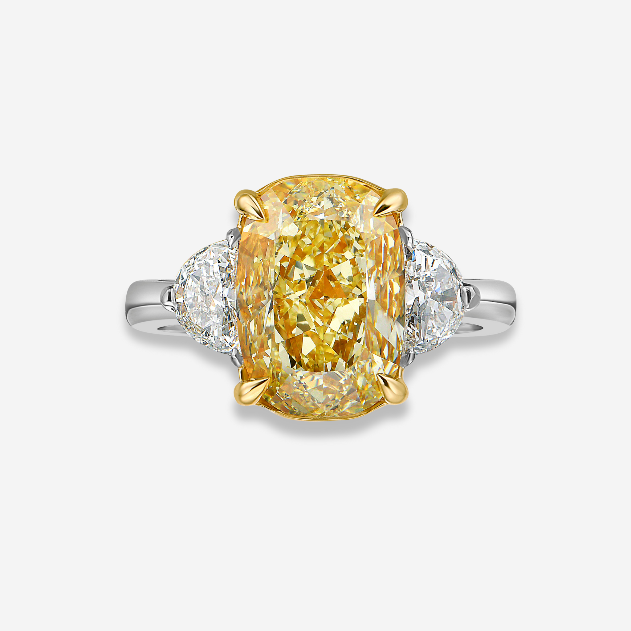 3.06ct Fancy Yellow Elongated Cushion Diamond Ring
