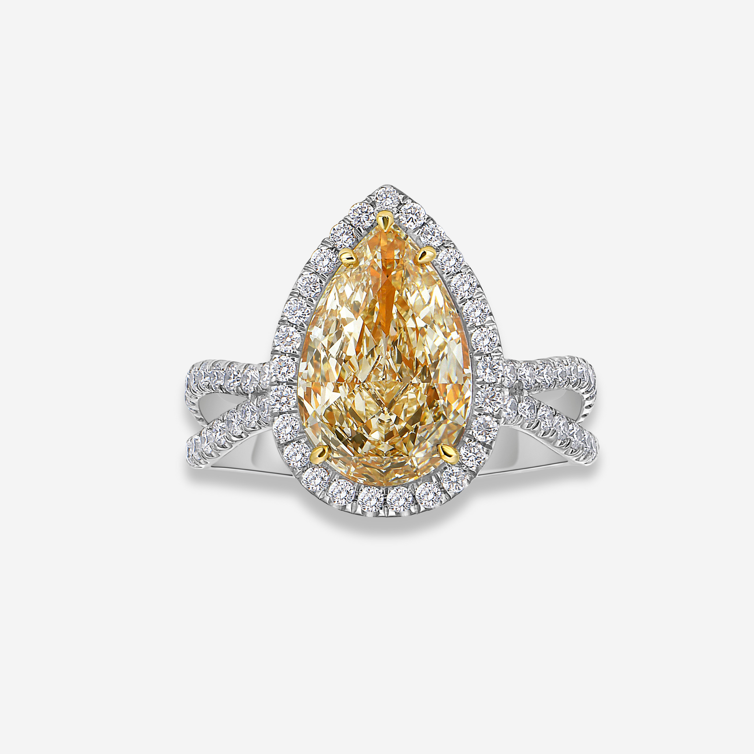 3ct Light Yellow Pear diamond engagement ring at Rare Colors by Namdar, 5th Avenue New York