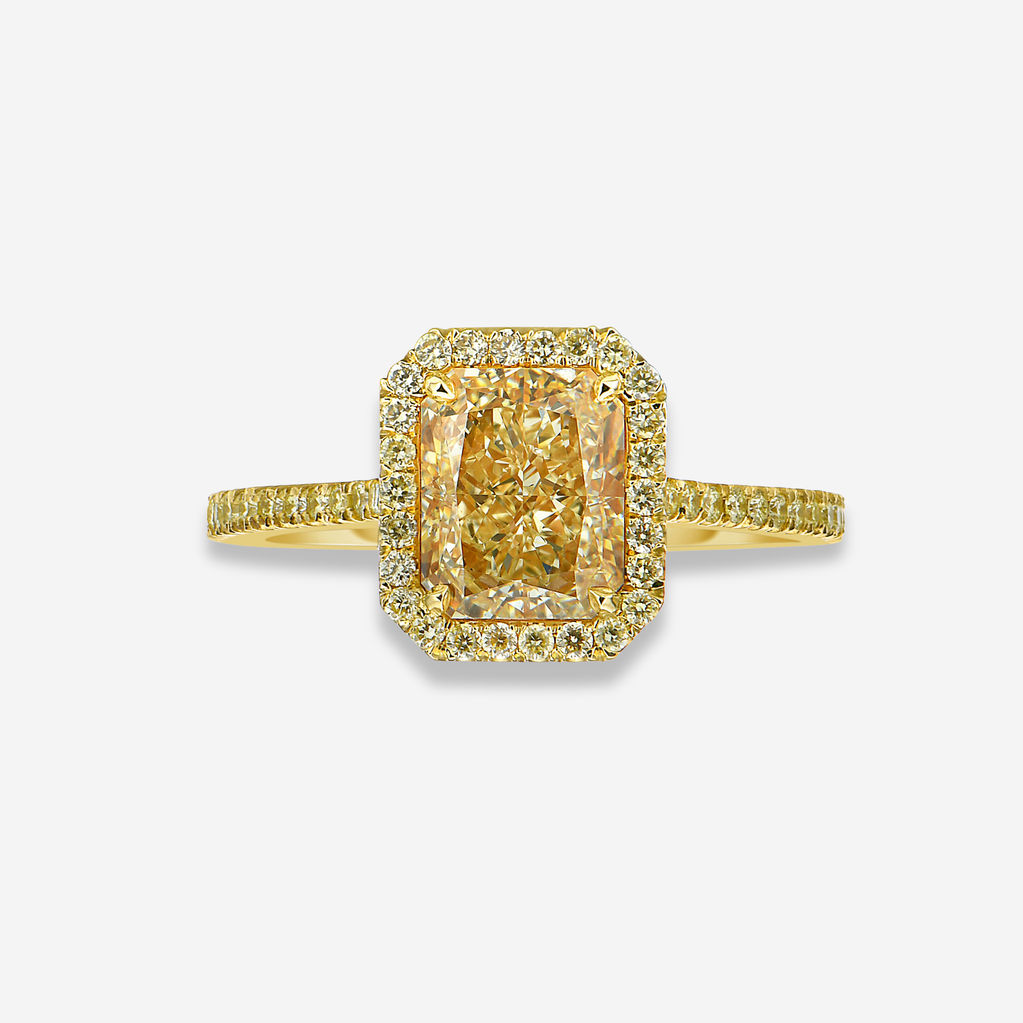 2ct Light Yellow Radiant Halo Diamond Engagement Ring