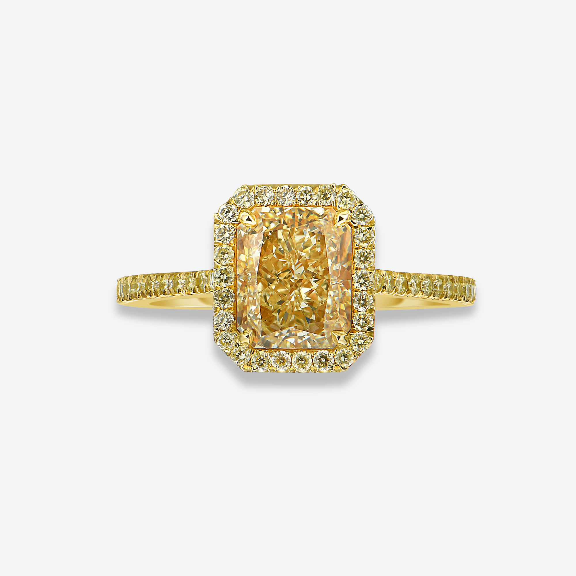 2ct Light Yellow Radiant Halo Diamond Engagement Ring