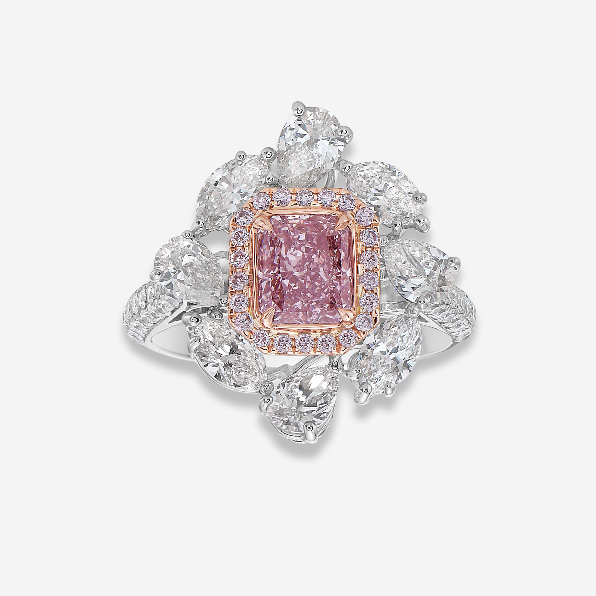 1ct Light Pink Radiant diamond ring, handcrafted by Rare Colors by Namdar