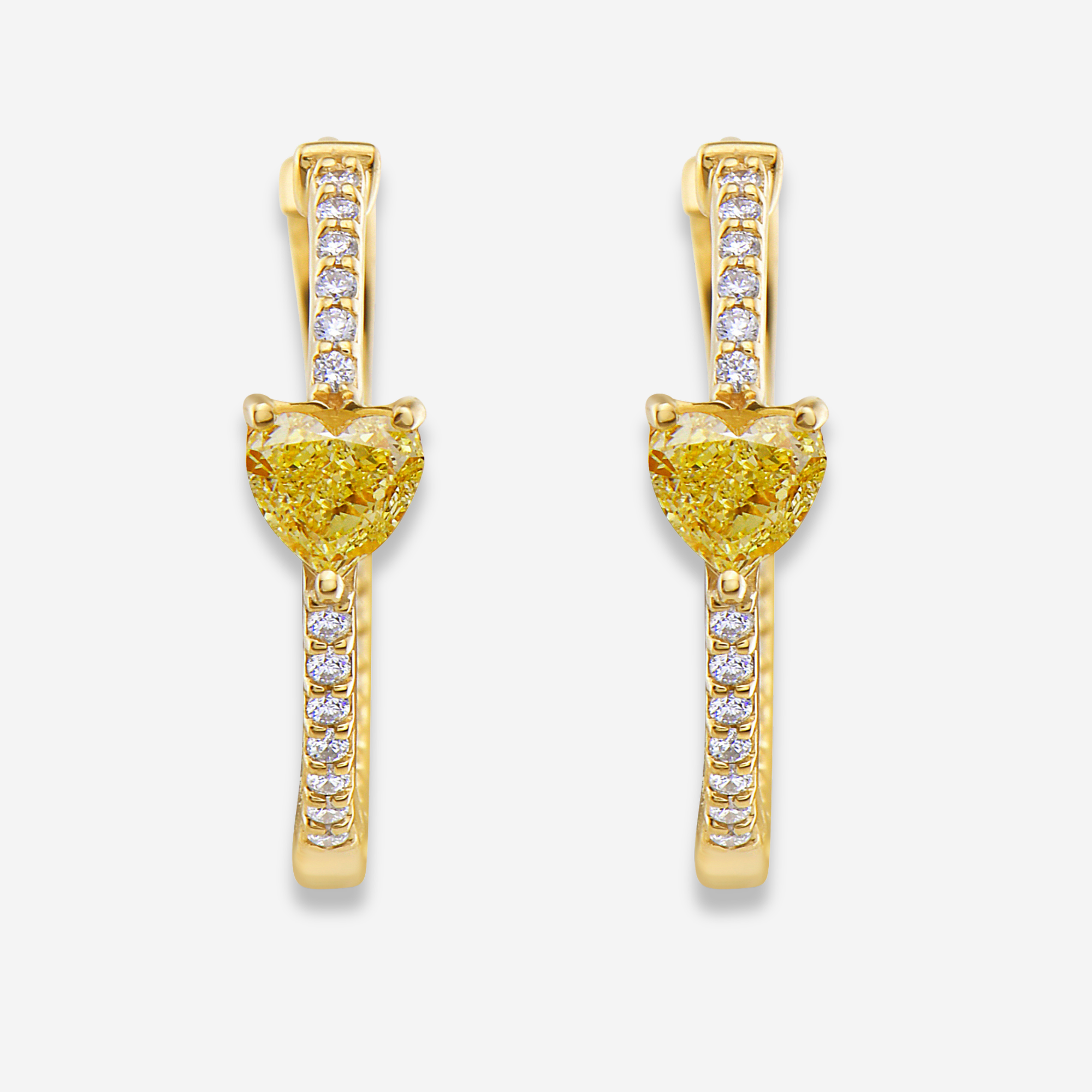 Yellow Heart diamond huggie earrings, handcrafted by Rare Colors by Namdar