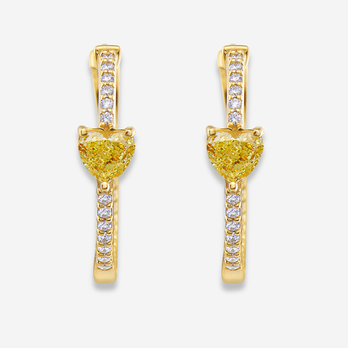 Yellow Heart Diamond Huggie Earrings