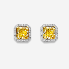 3.00ct Fancy Light Yellow Halo Diamond Studs