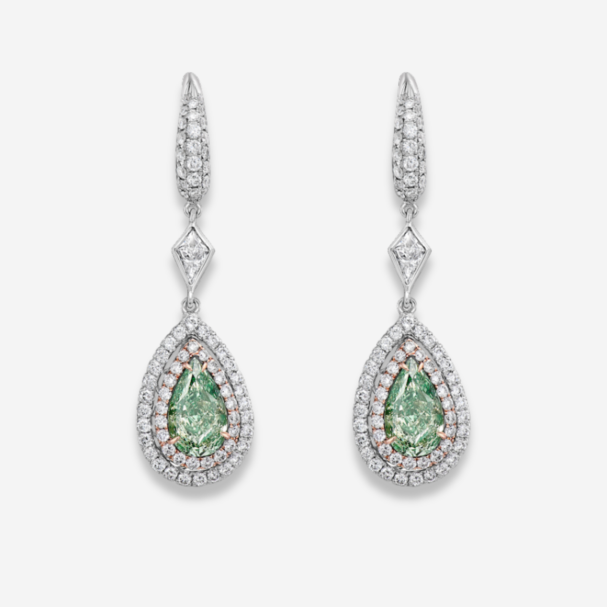 3.81ct Green Pear Diamond Earrings