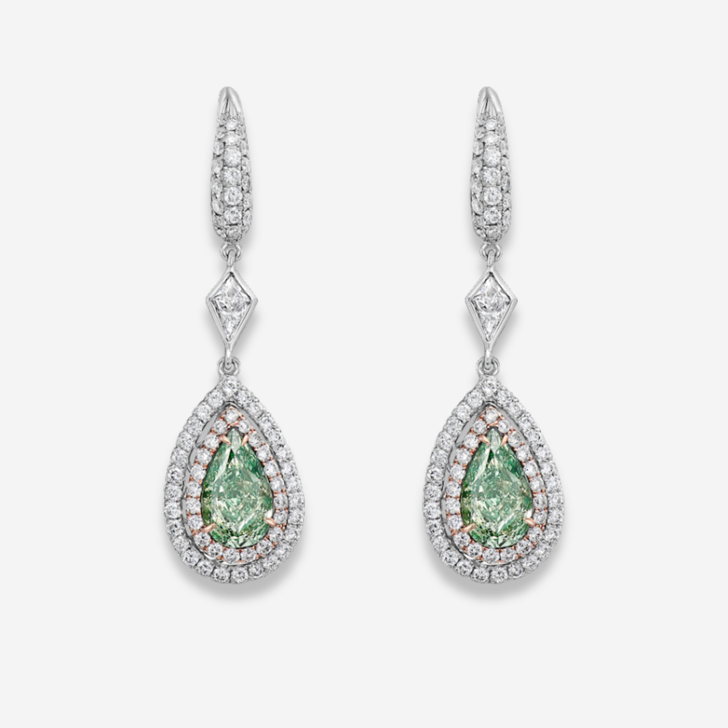 Natural 3.81ct Green Pear diamond earrings — Rare Colors by Namdar NYC