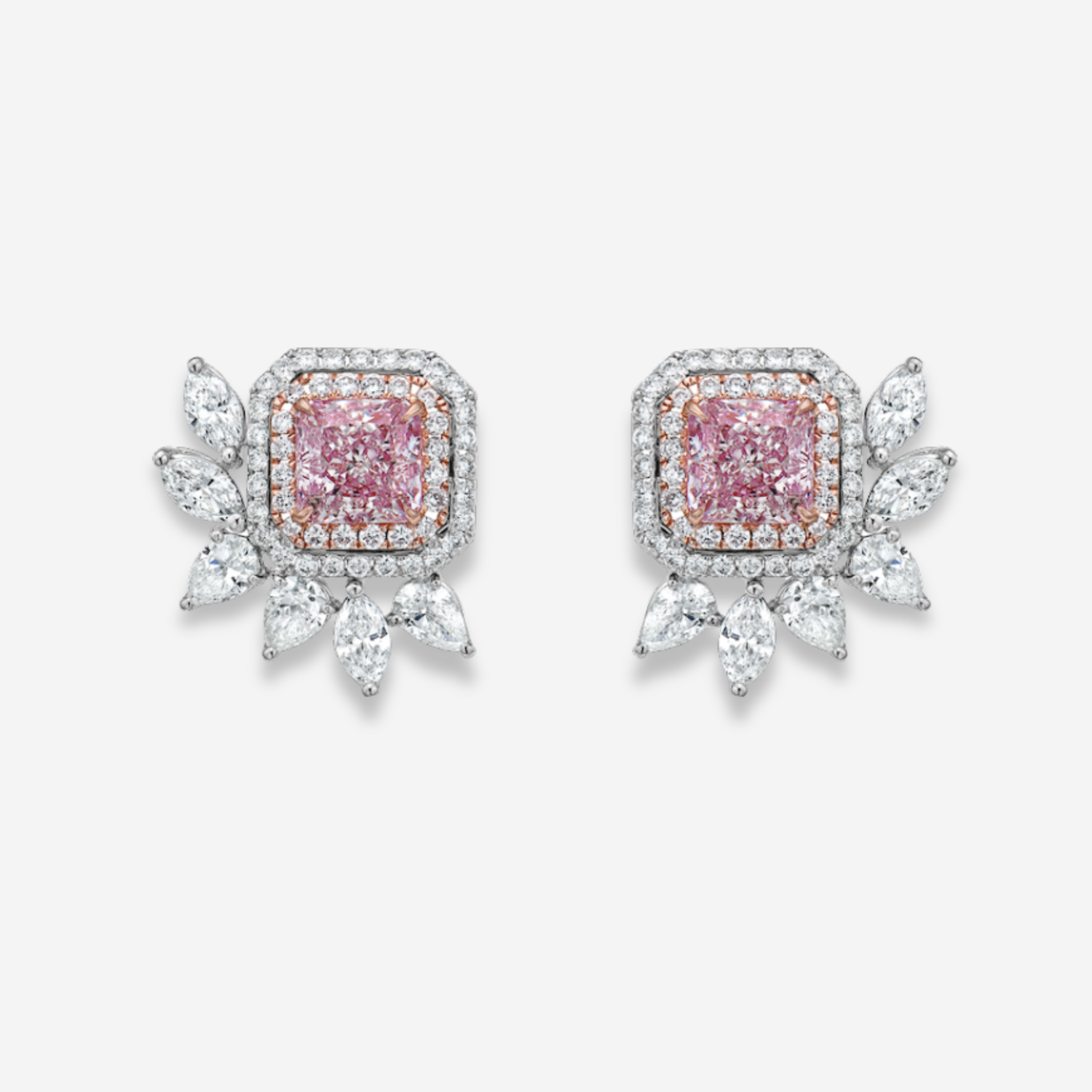 4.10ct Pink Cushion diamond earrings, handcrafted by Rare Colors by Namdar