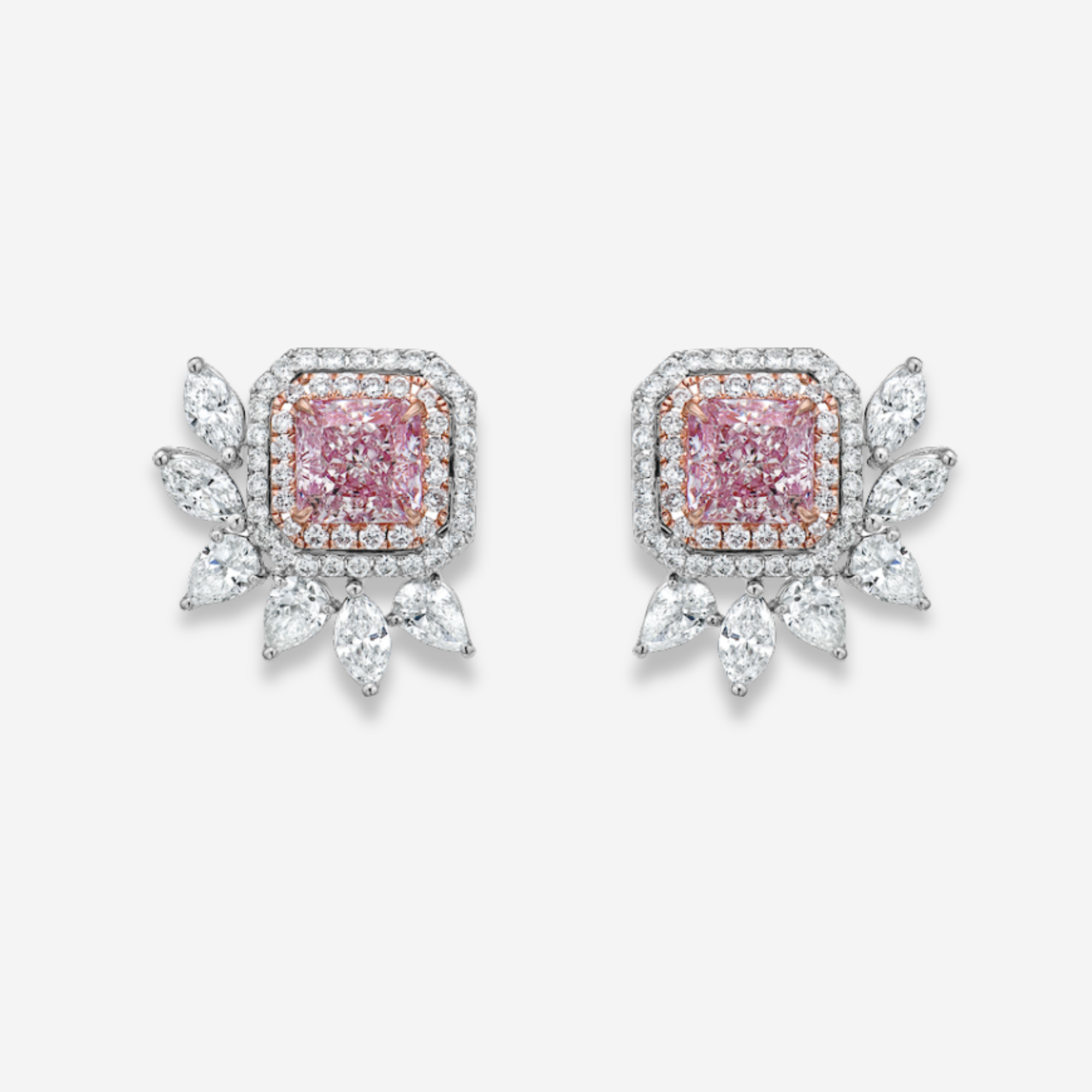 4.10ct Pink Cushion diamond earrings, handcrafted by Rare Colors by Namdar