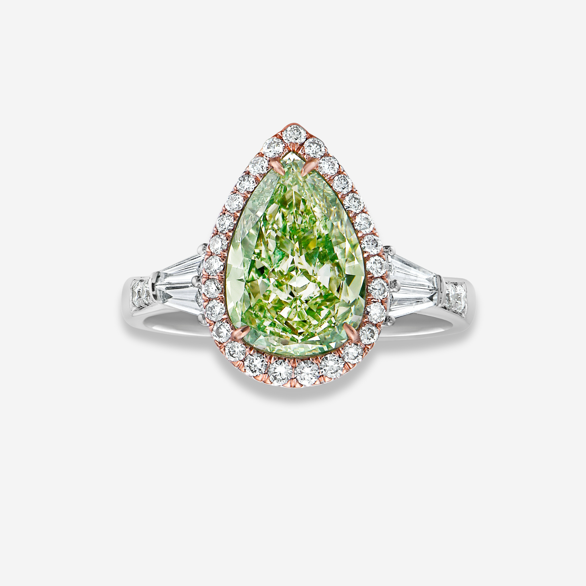 2ct Fancy Grayish Greenish Yellow Pear Diamond Ring
