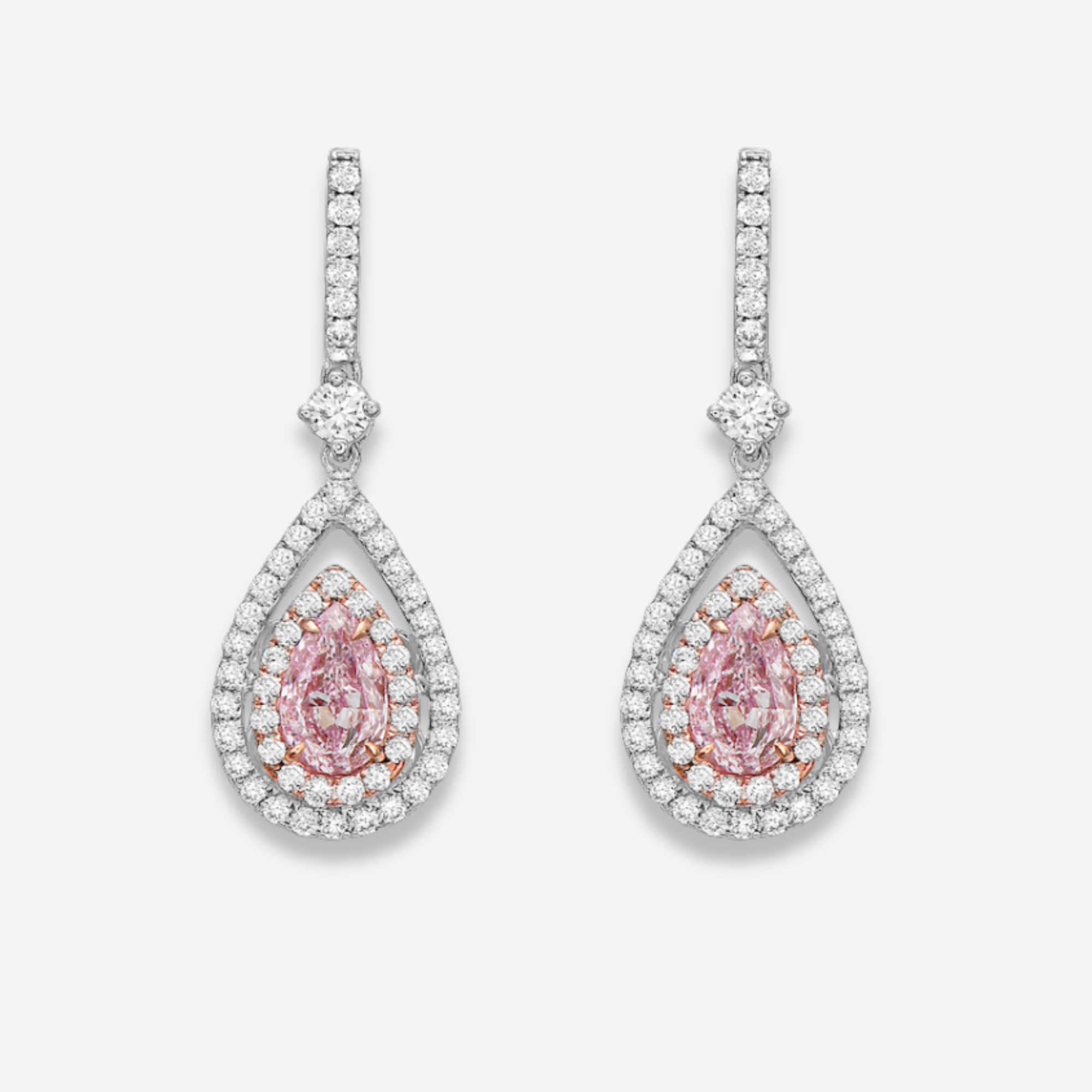 1.00ct Pink Pear diamond earrings by Rare Colors by Namdar, New York City