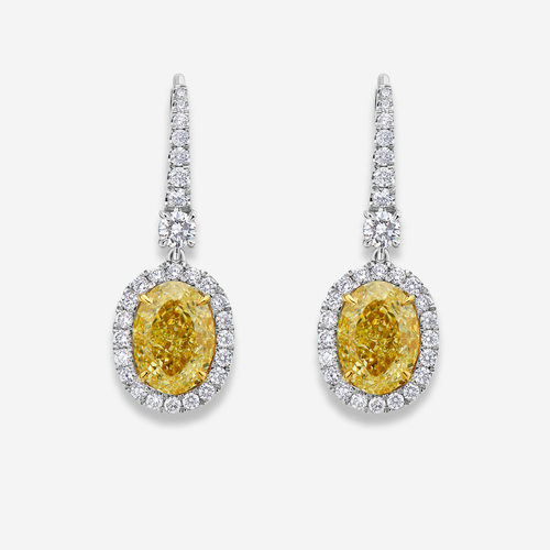 6 Carat Fancy Light Yellow Oval Diamond Drop Earrings