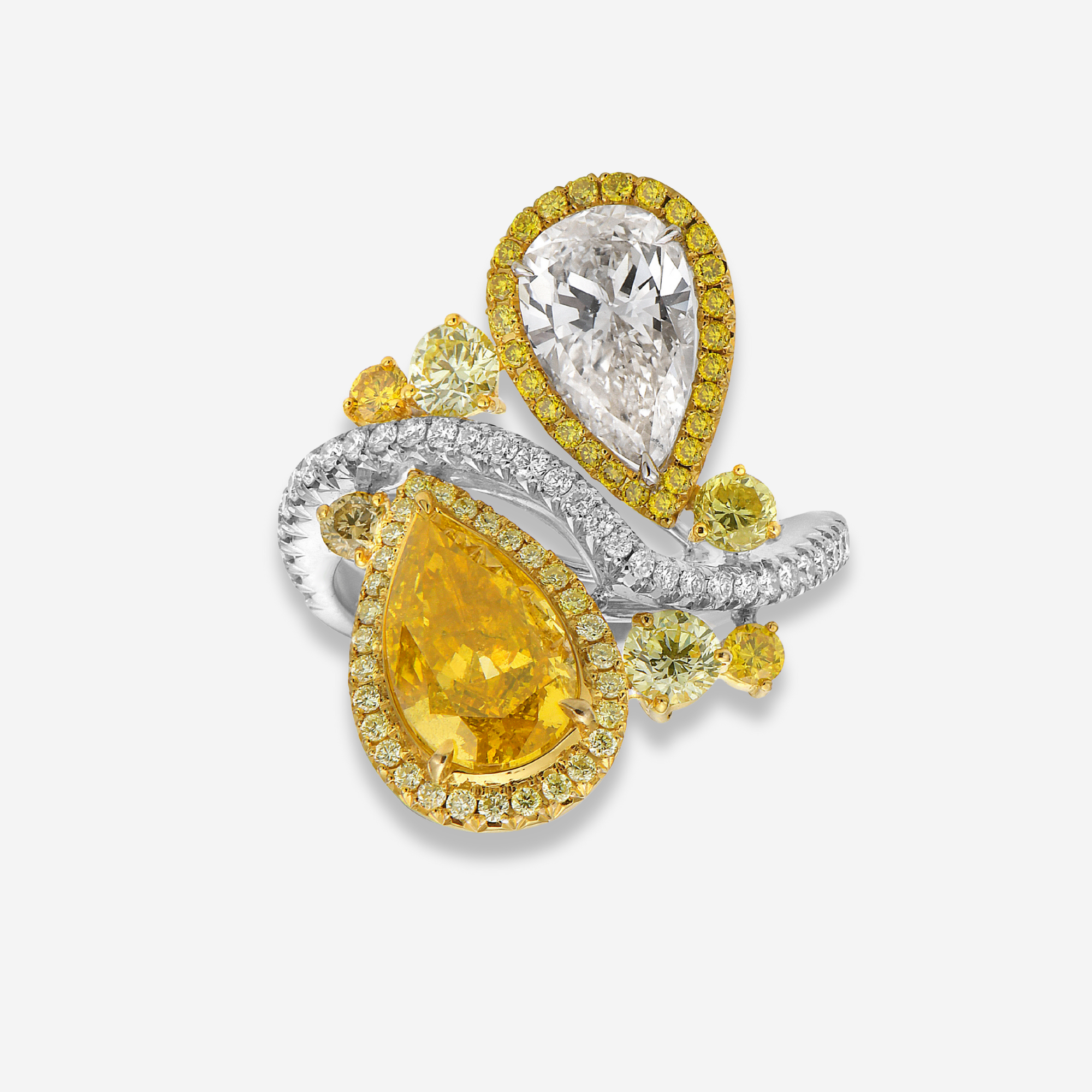 4.91ct Orange Pear diamond ring, handcrafted by Rare Colors by Namdar