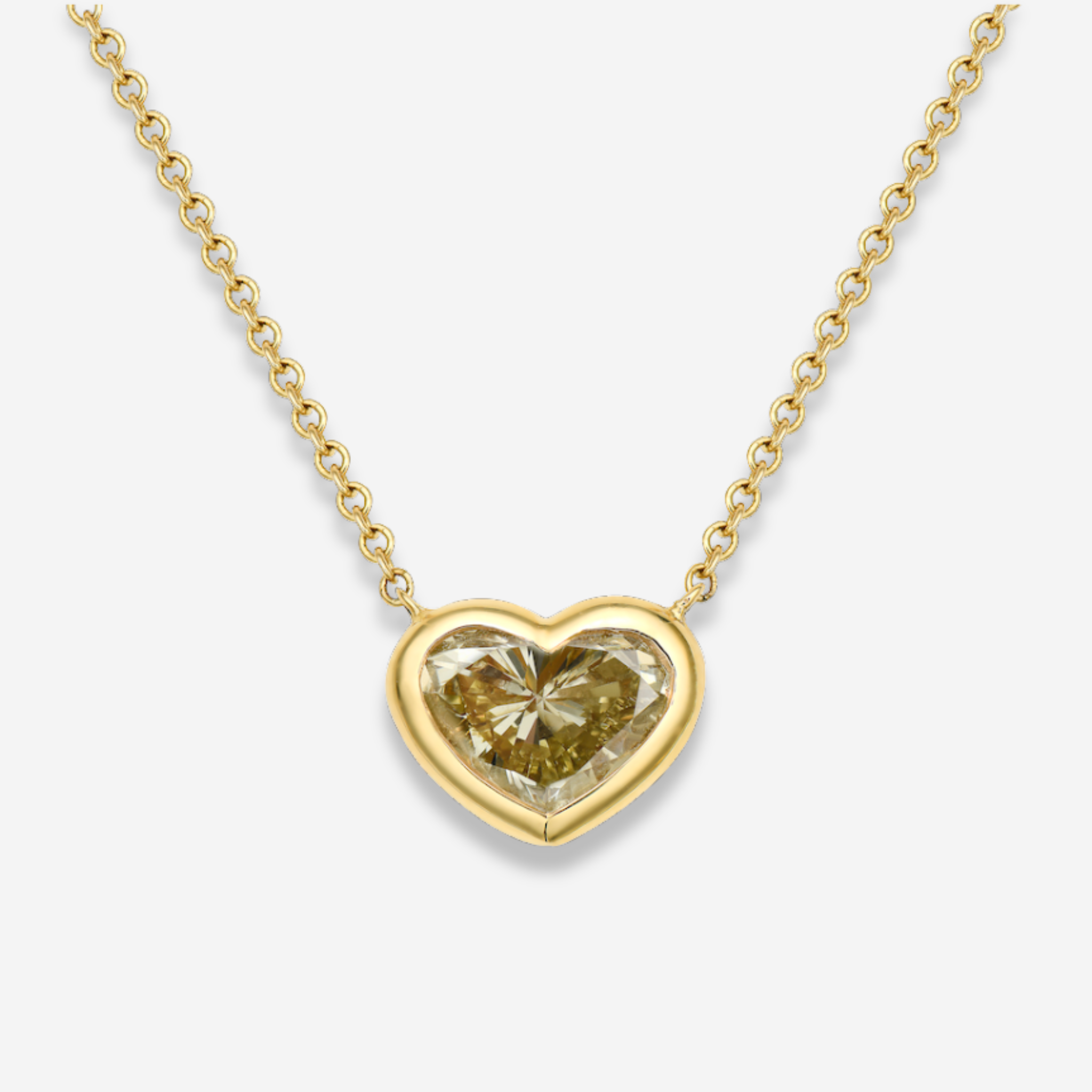 2.27ct Brownish Greenish Yellow Heart Diamond Bezel Set Pendant Necklace