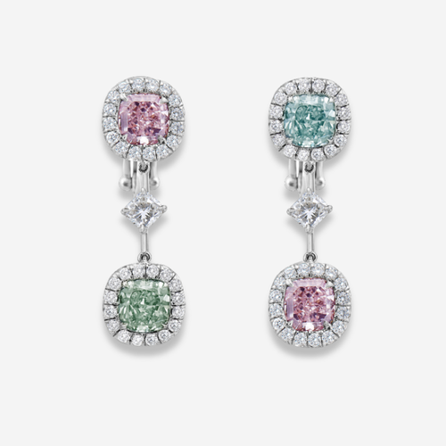 4.39ct Pink and Green Diamond Drop Earrings