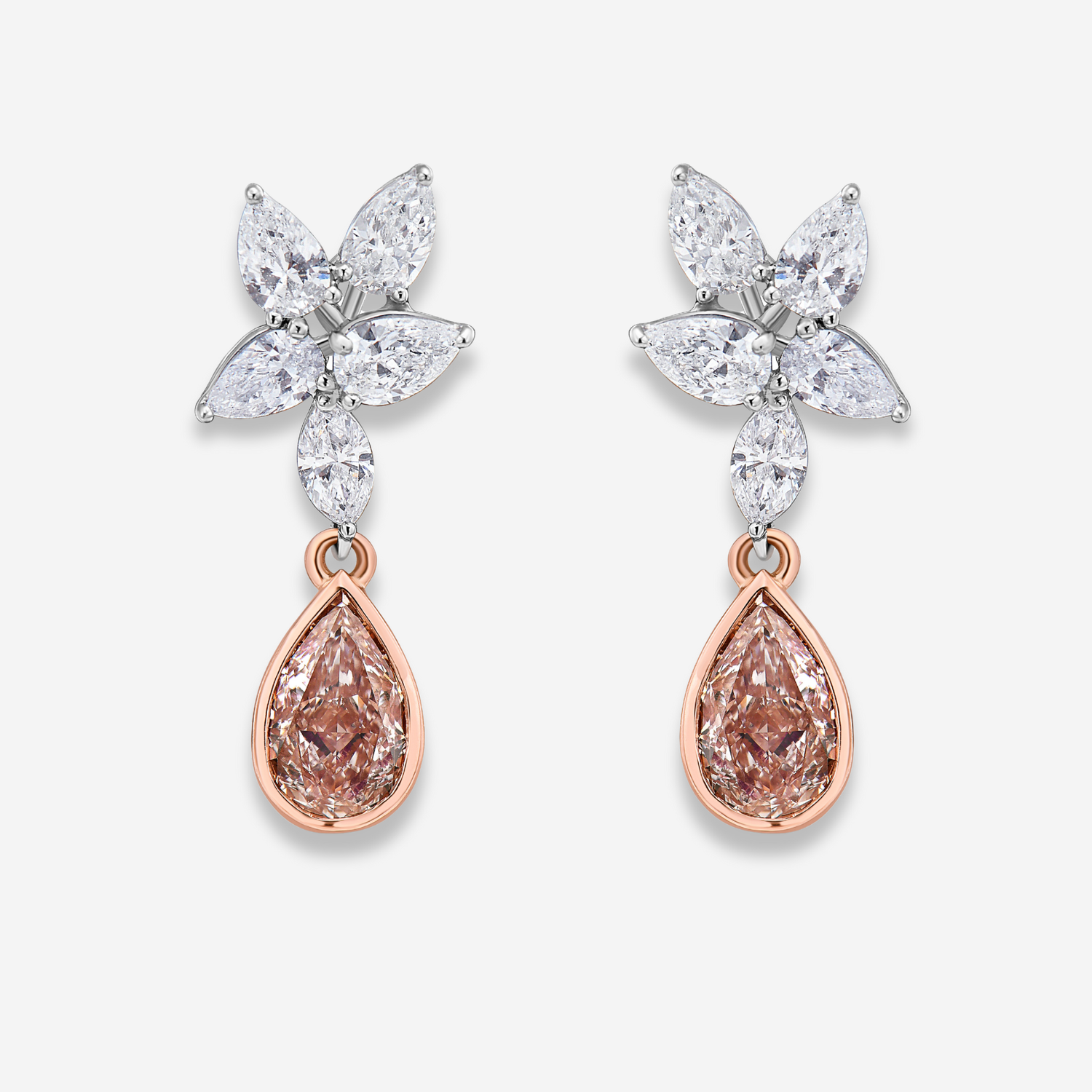 3.91ct Pink Pear diamond drop earrings, handcrafted by Rare Colors by Namdar