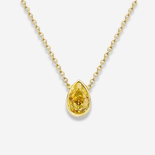 1.5ct Light Yellow Pear Diamond Bezel Pendant Necklace