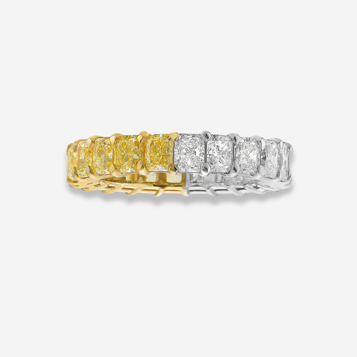 Fancy Yellow and White Radiant Diamond Half Eternity Band