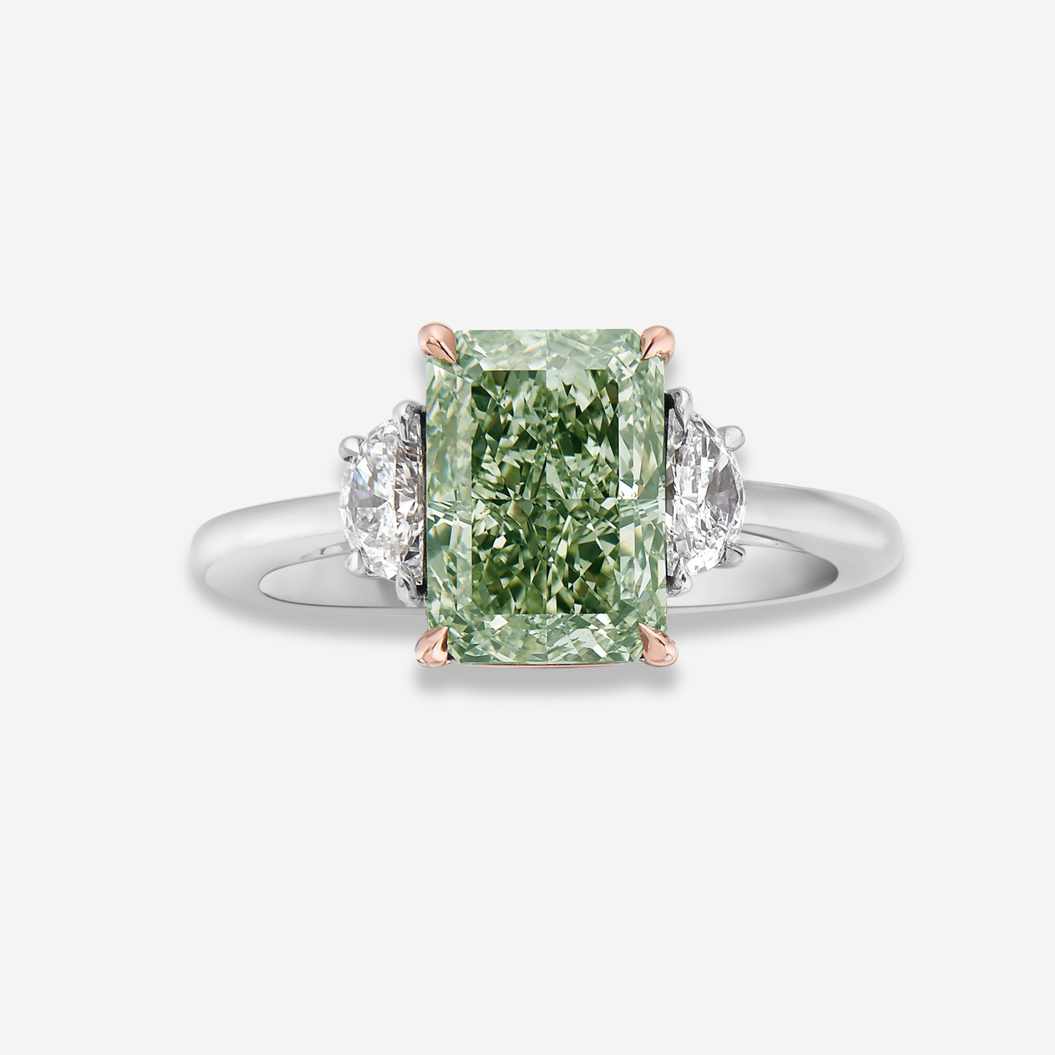 3.03ct Green Elongated Radiant ring — color diamond specialists Rare Colors by Namdar