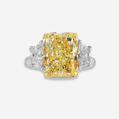 5.62ct Fancy Yellow Cushion Diamond Three Stone Ring