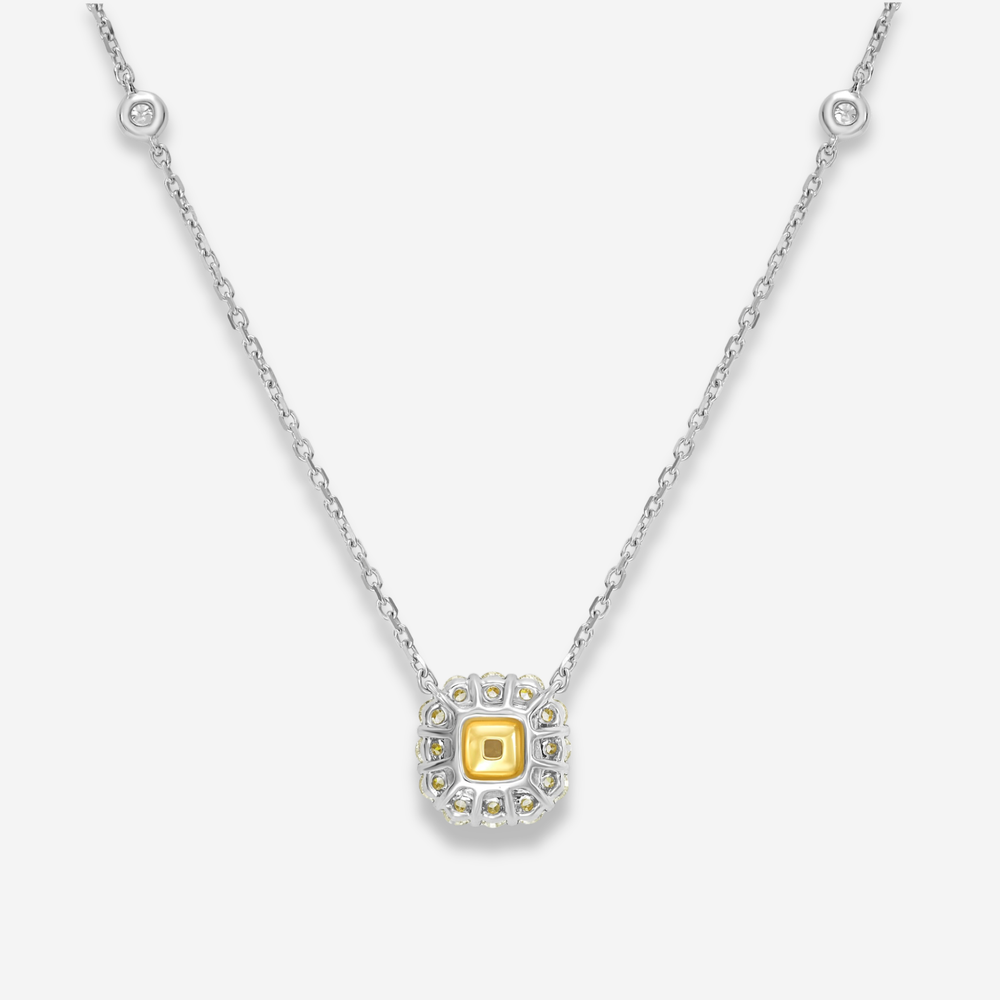 GIA 1ct Fancy Light Yellow Cushion diamond pendant necklace at Rare Colors by Namdar, 5th Avenue New York