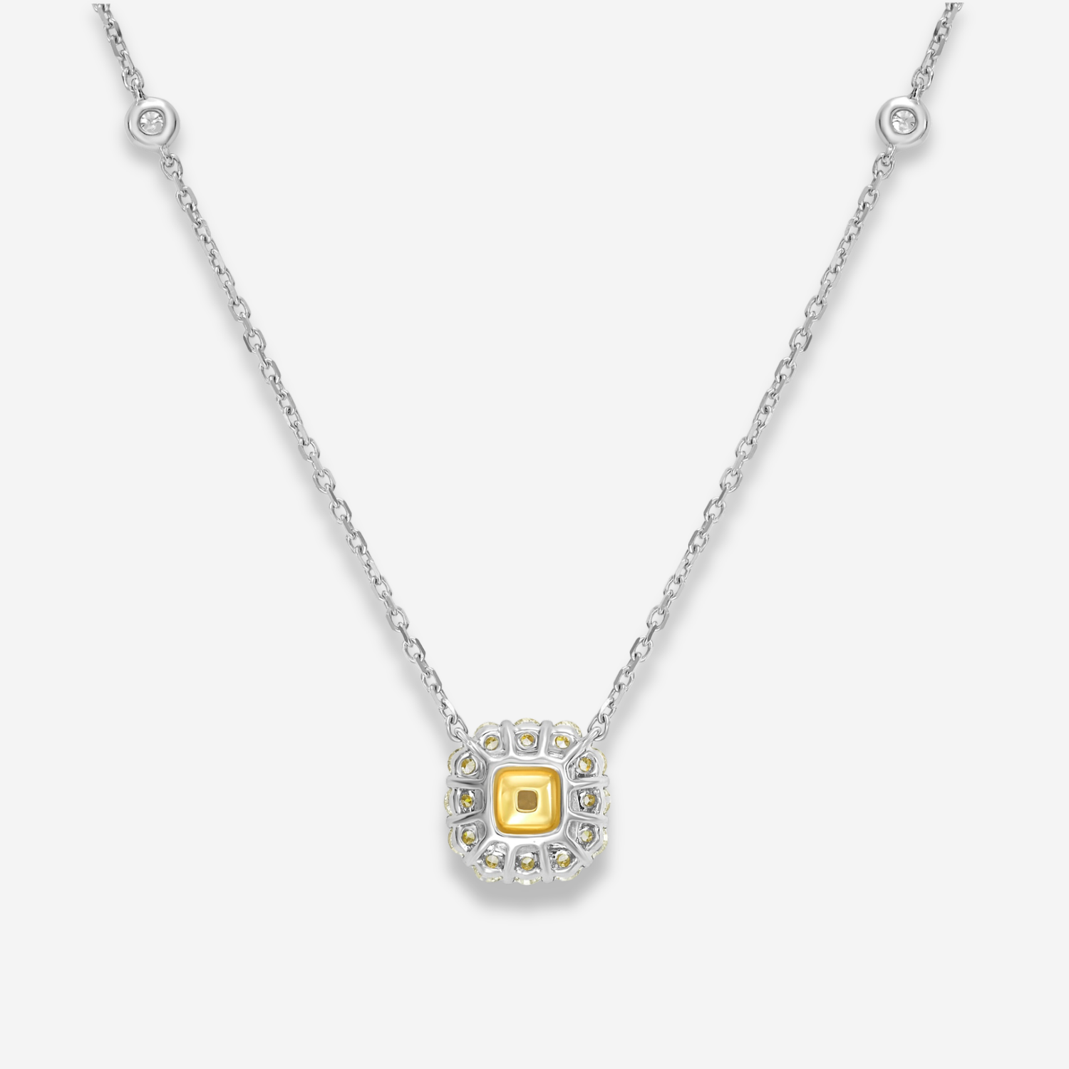 GIA 1ct Fancy Light Yellow Cushion diamond pendant necklace at Rare Colors by Namdar, 5th Avenue New York