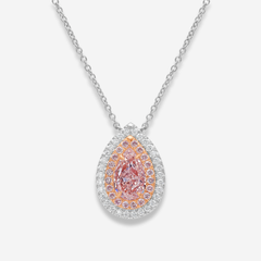 1ct Pink Pear Diamond Double Halo Pendant