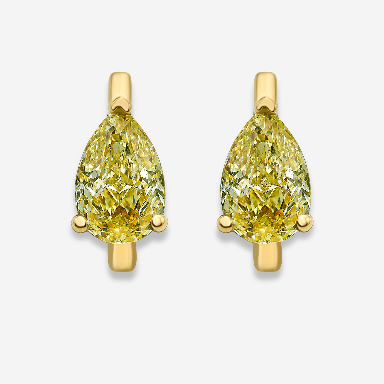 Yellow Pear diamond huggie earrings, handcrafted by Rare Colors by Namdar
