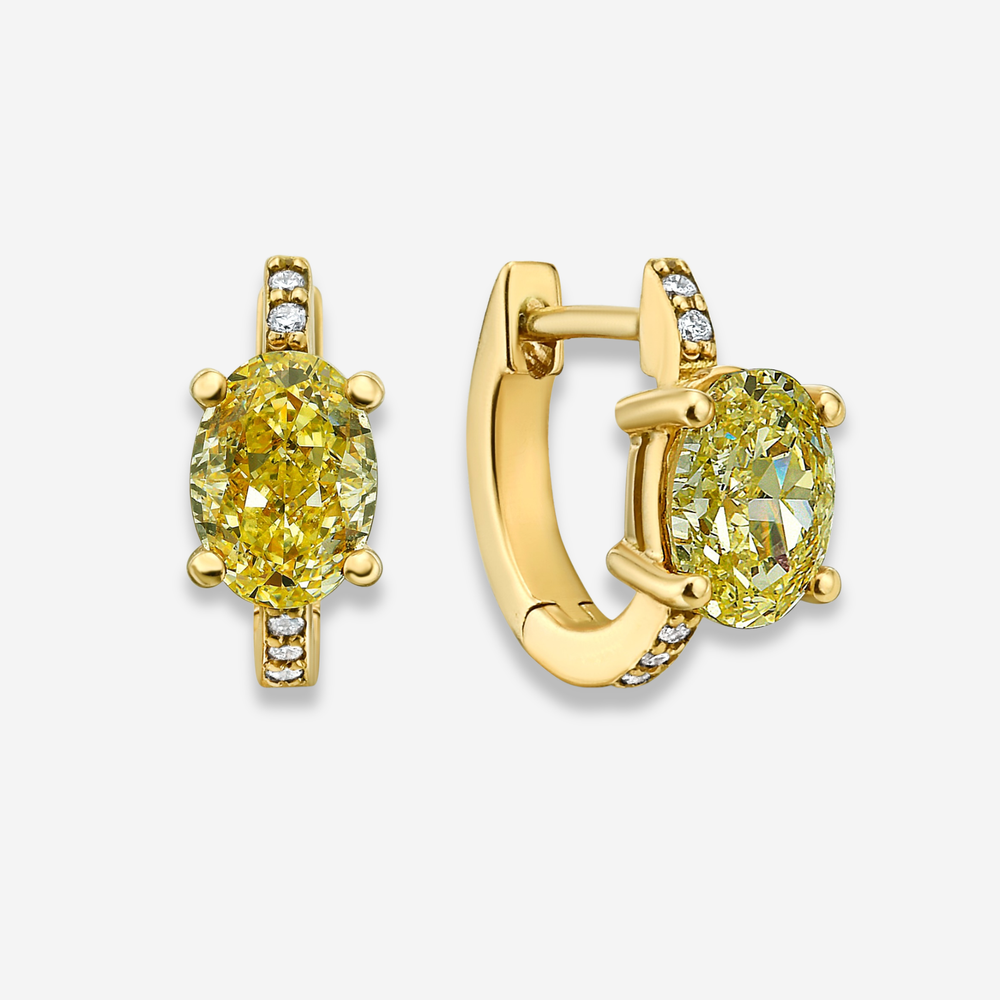 Yellow Oval Diamond Pavé Huggie Earrings