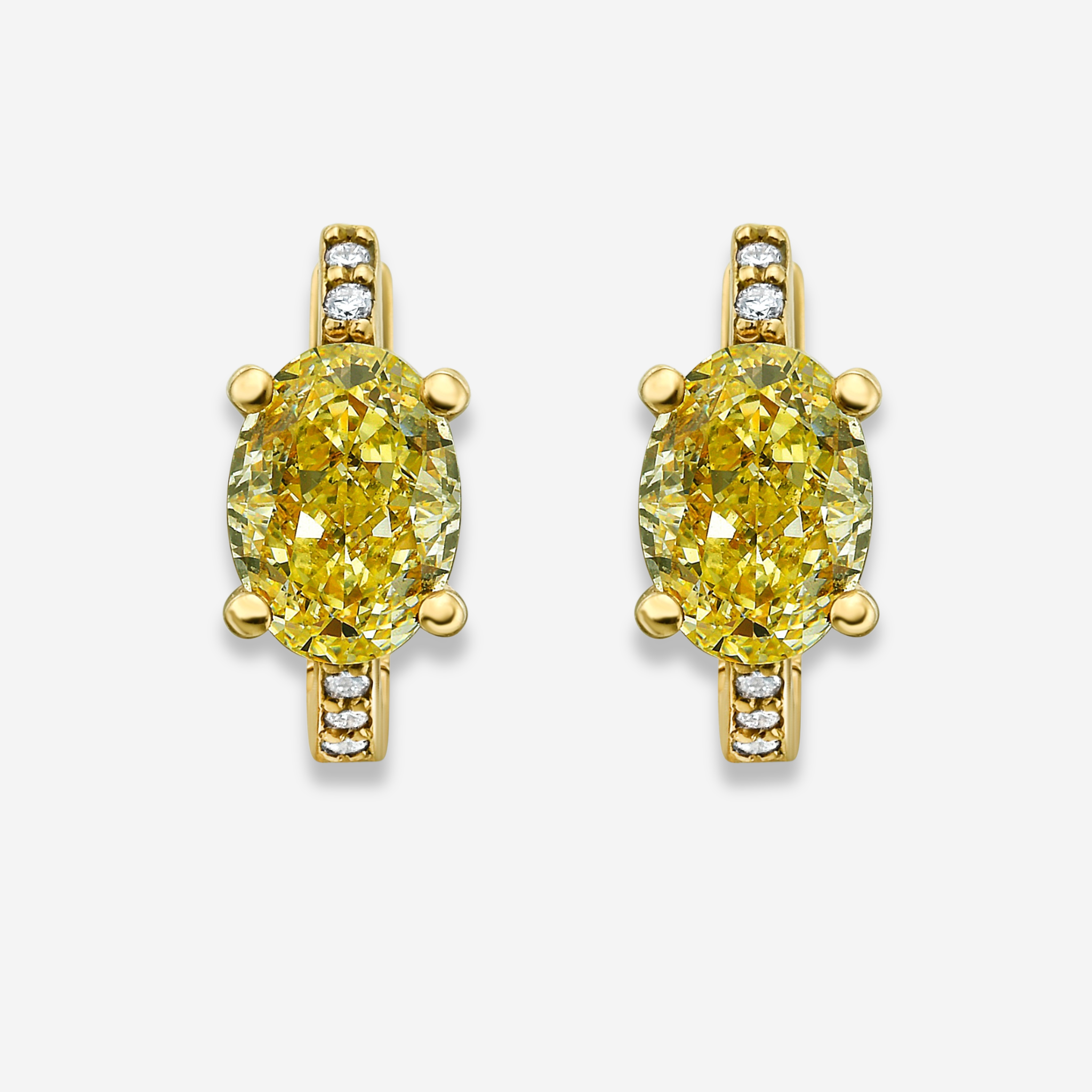Yellow Oval Diamond Pavé Huggie Earrings