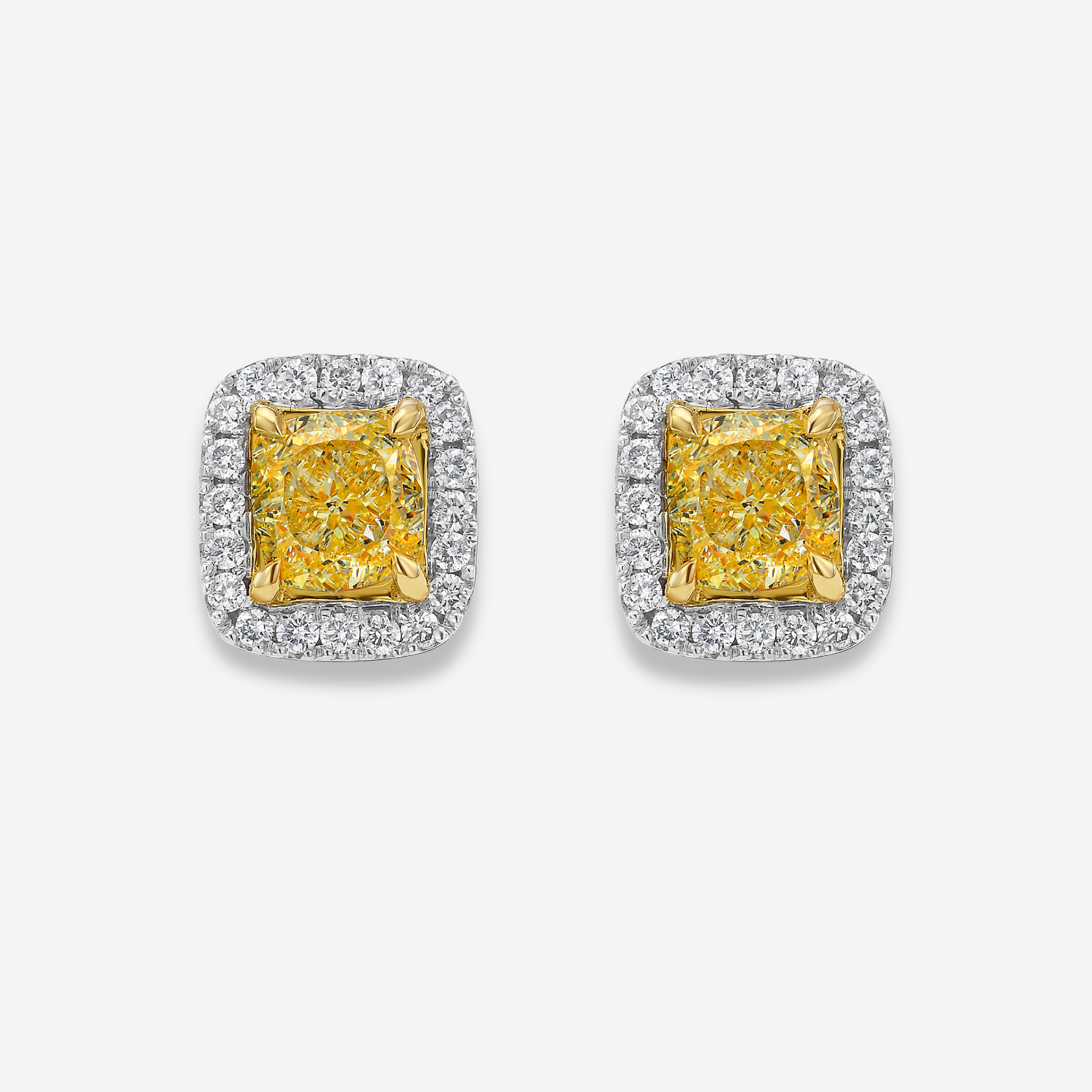 1.42ct Fancy Light Yellow Halo Diamond Studs