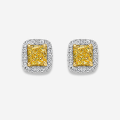 1.42ct Fancy Light Yellow Halo Diamond Studs