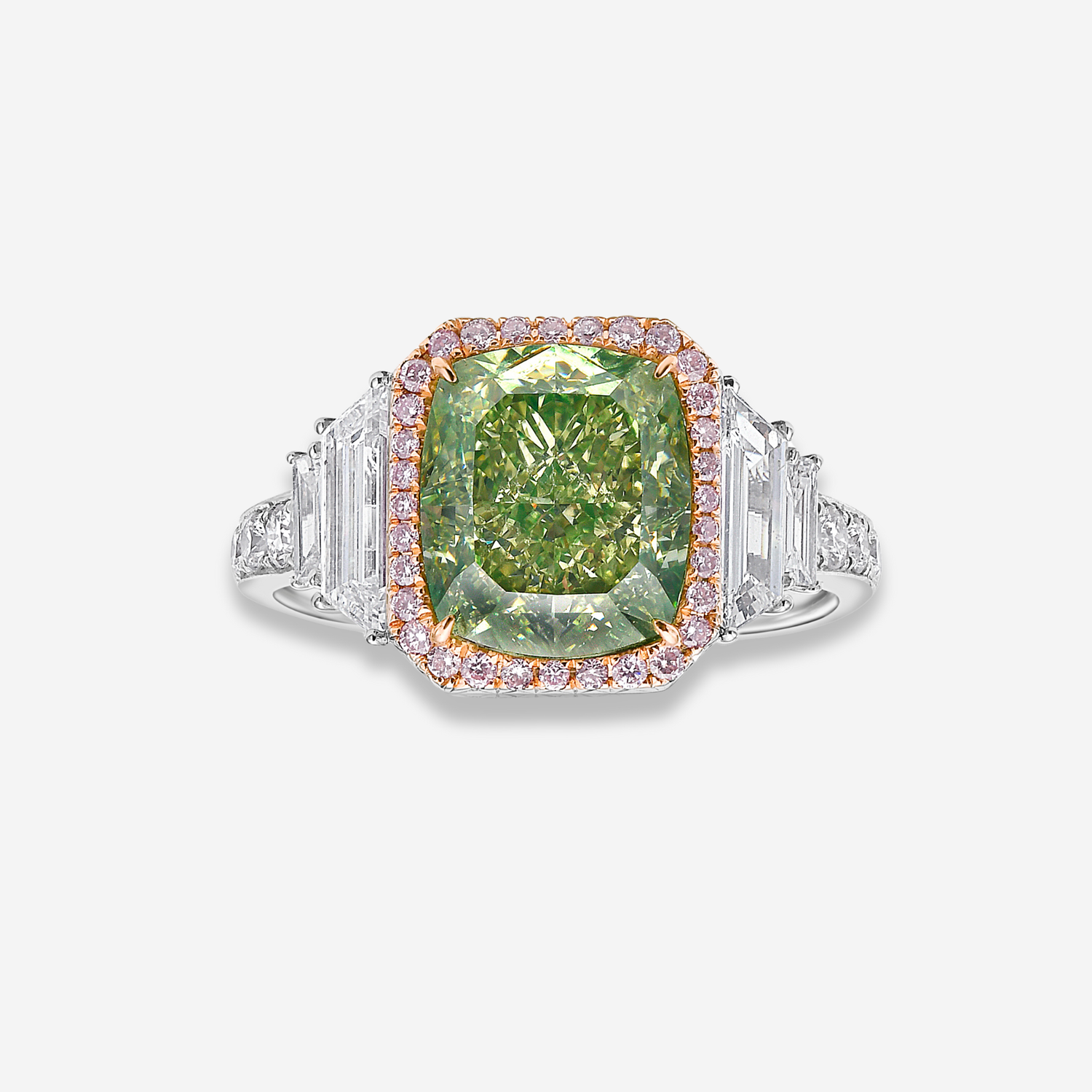 4ct Green Cushion diamond ring by Rare Colors by Namdar, New York City