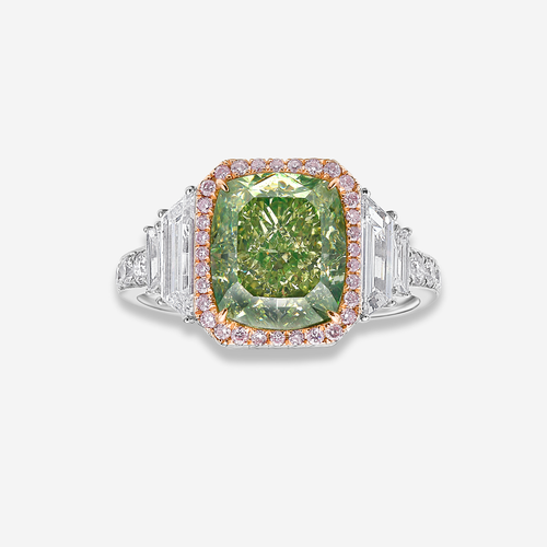 4ct Green Cushion Diamond Ring