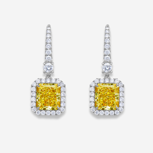 6ct Fancy Light Yellow Radiant Diamond Drop Earrings