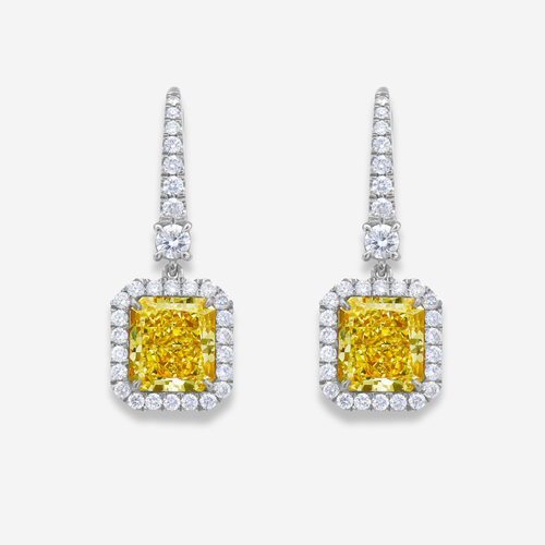 7.02ct Light Yellow Radiant Diamond Drop Earrings
