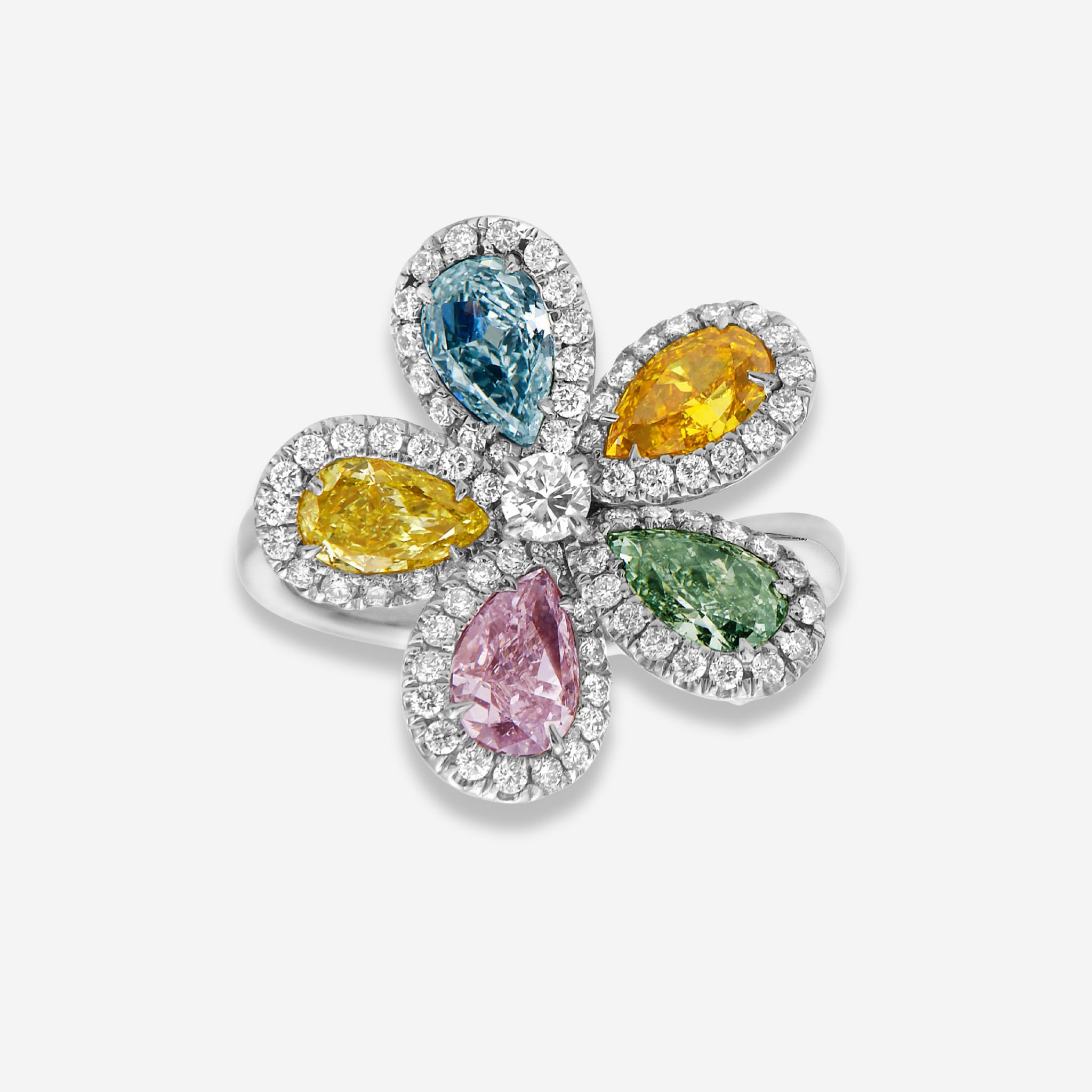 3ct Multi-Color Diamond Flower Ring – Rare Colors