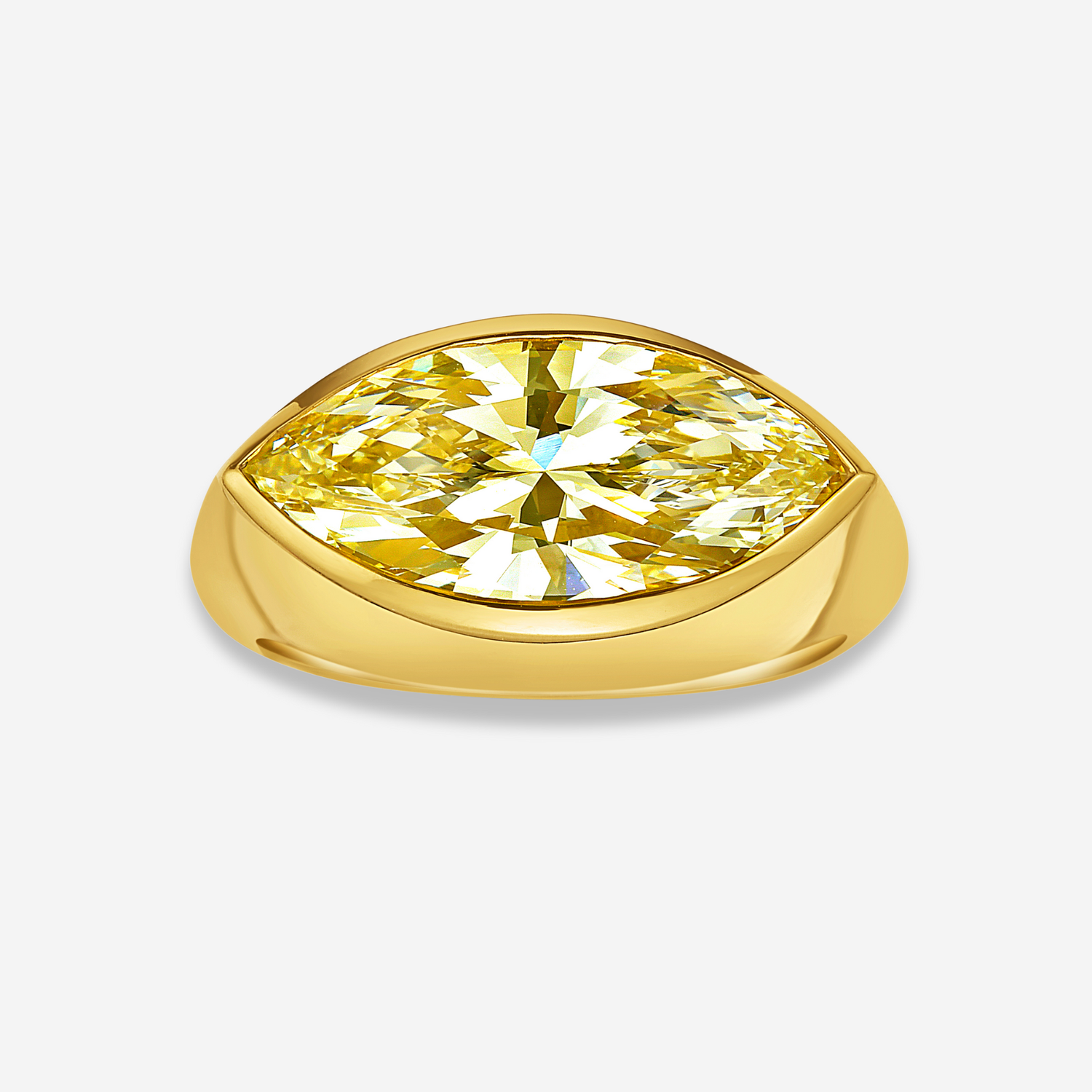3.39ct Fancy Yellow Marquise Diamond East West Bezel Ring
