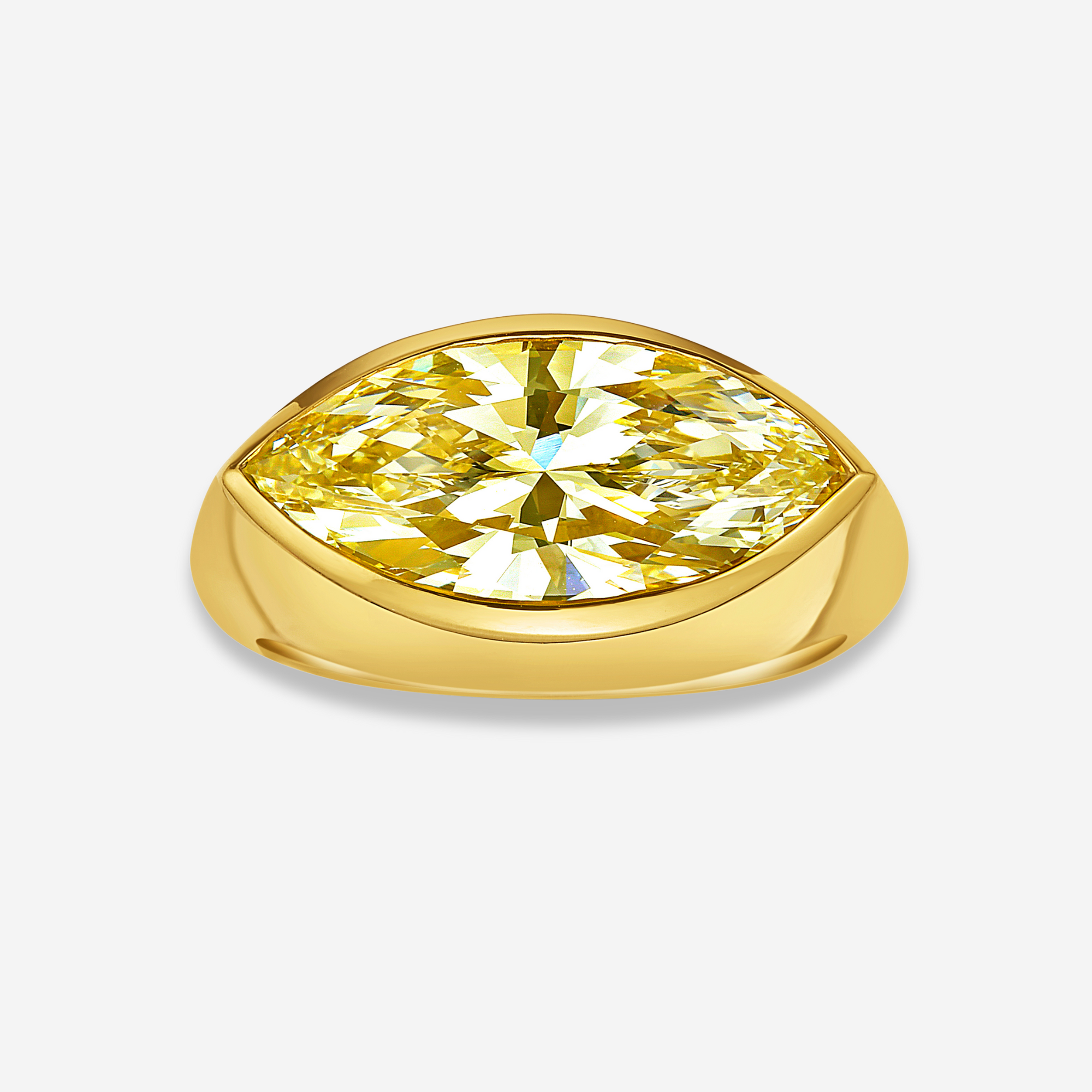 3.39ct Fancy Yellow Marquise Diamond East West Bezel Ring