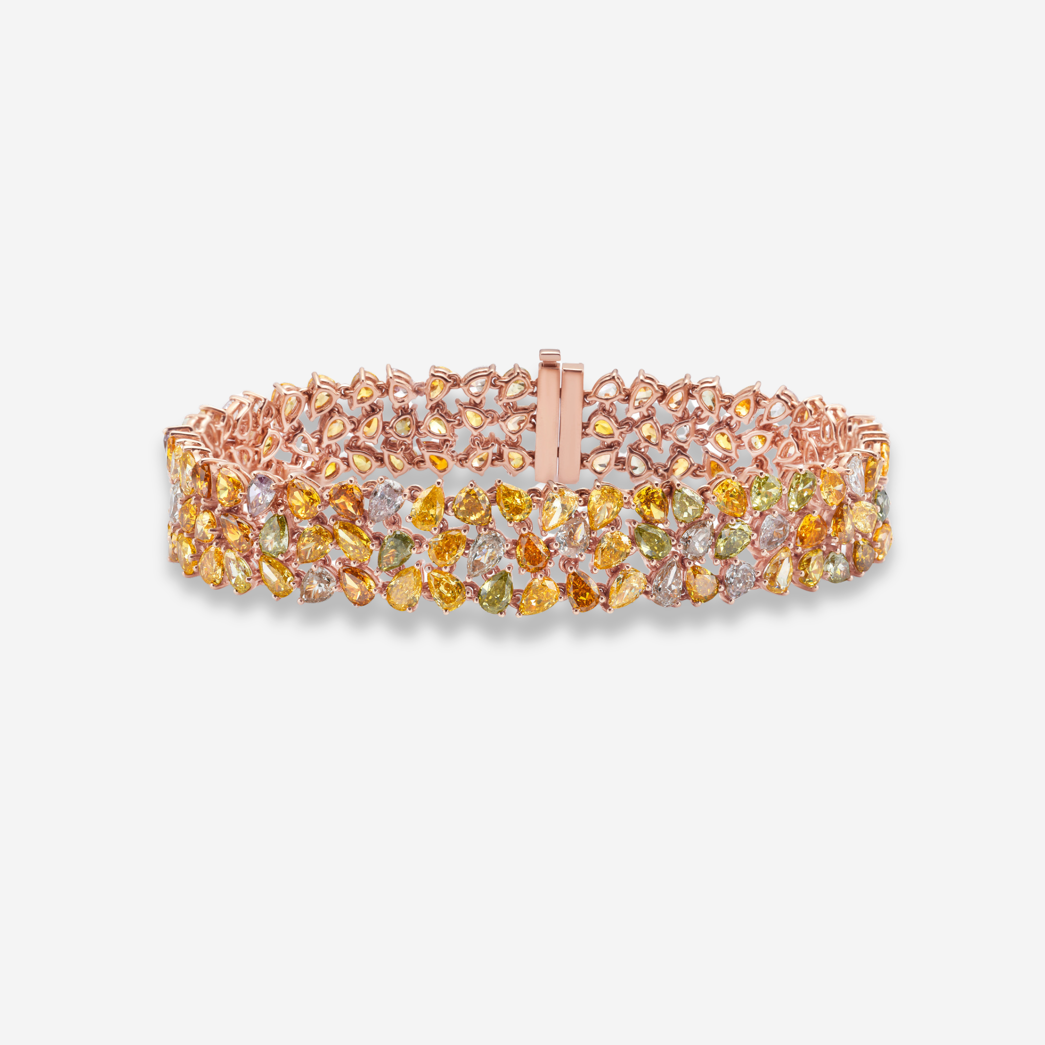 16 Carat Mixed Fancy Color Diamond Three Row Bracelet