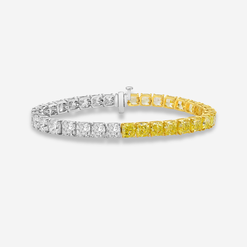 Color Block Yellow and White Cushion Diamond Tennis Bracelet