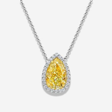 2 Carat Fancy Yellow Pear Diamond Halo Pendant